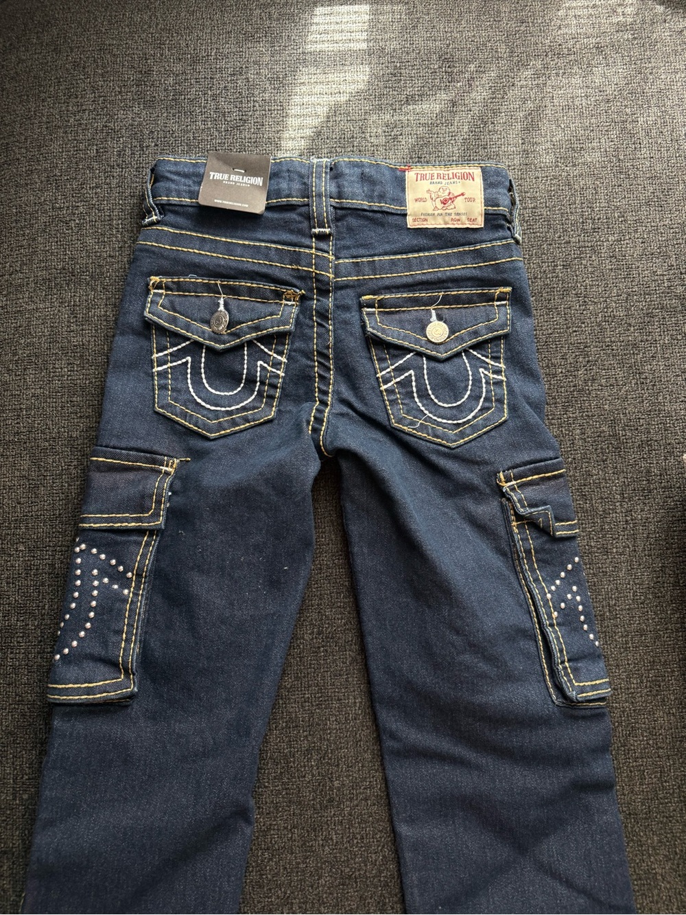 True Religion Kids Navy Blue Cargo Jeans with Studded Pockets